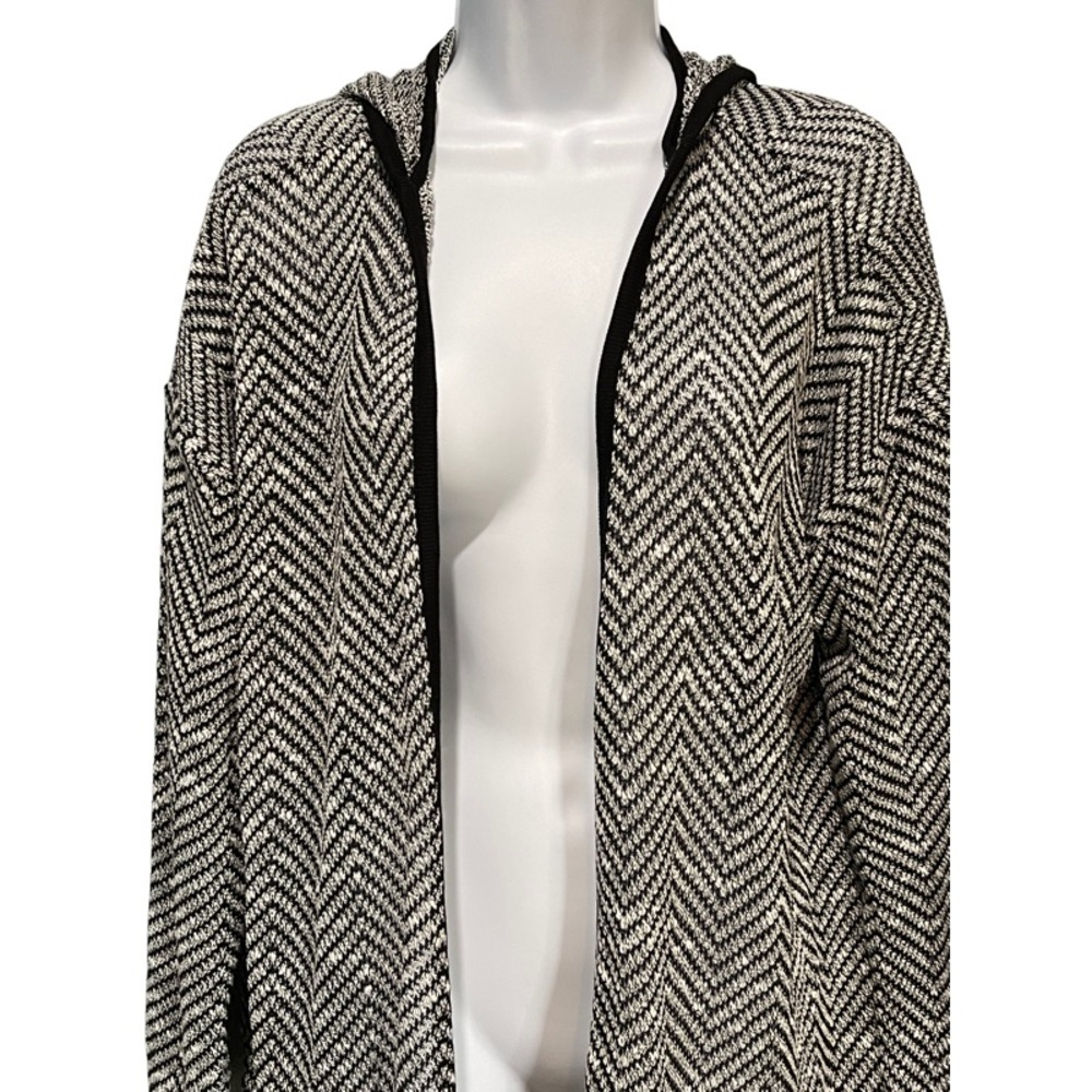 Anthropologie Maeve Bedford Black Herringbone Hooded Cardigan Sweater Size Small - Picture 3 of 11